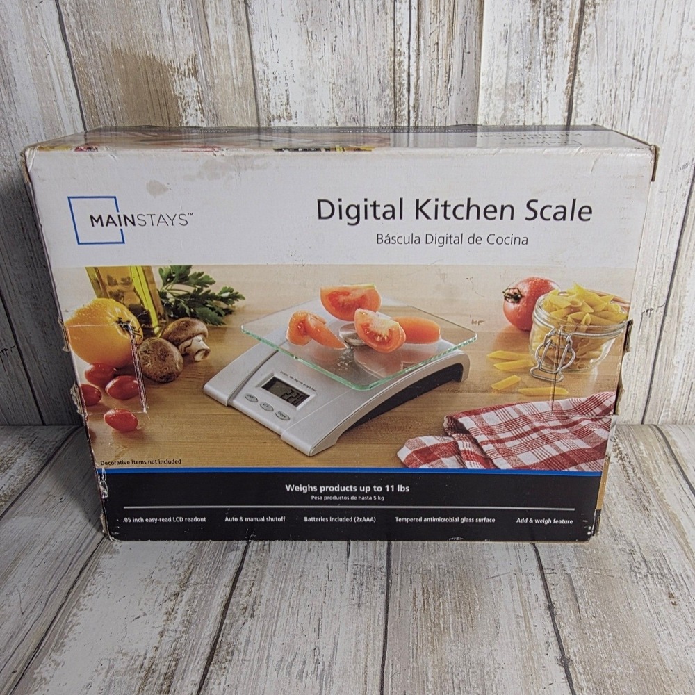 Mainstays Digital Kitchen Scale Silver Tempered Glass Platform Weighs to 11 lbs - Picture 3 of 3